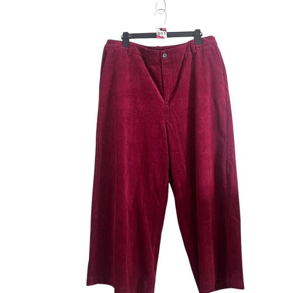 Eloquii Womens Pants 16 Red Corduroy Wide Leg - Picture 1 of 3